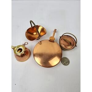 Copper Miniature Decor Pots Lidded Pan Basket Marked Italy & Japan Lot of 4